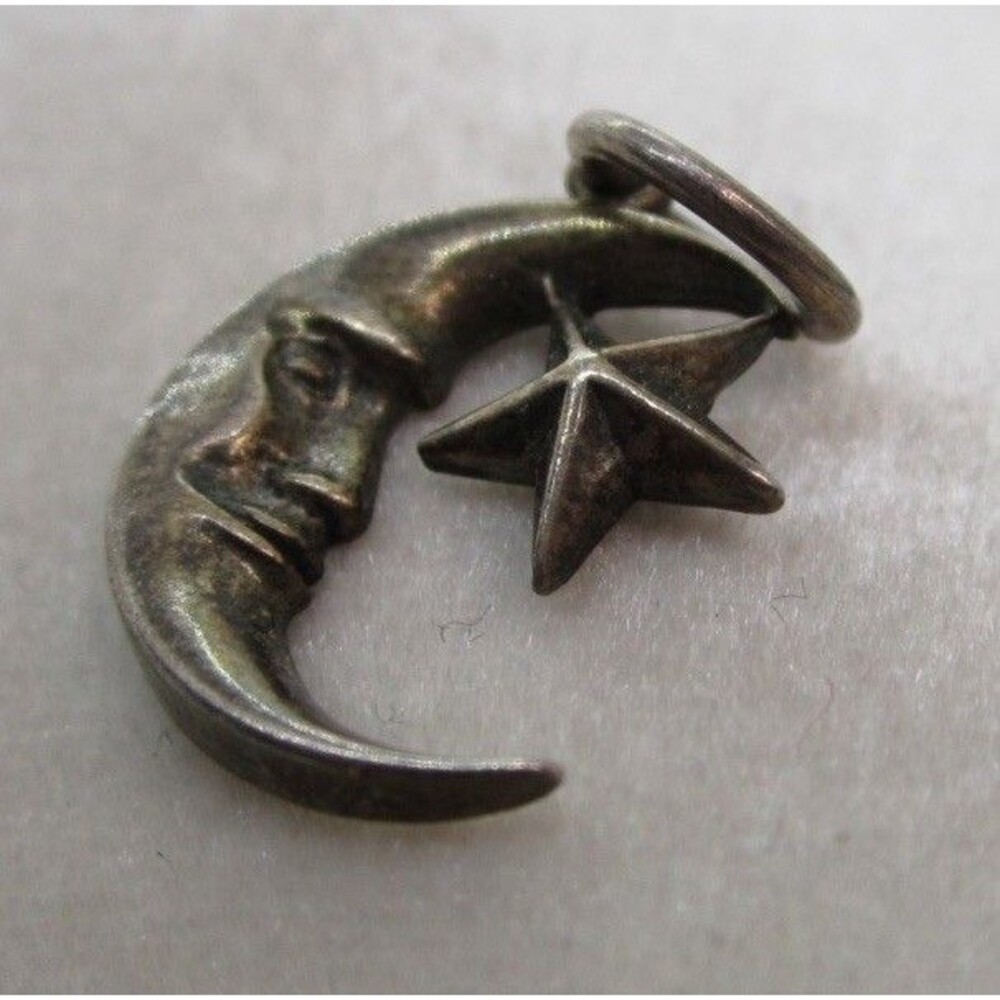 Sterling Silver Crescent Moon Face Star Man in the Moon Charm or Pendant